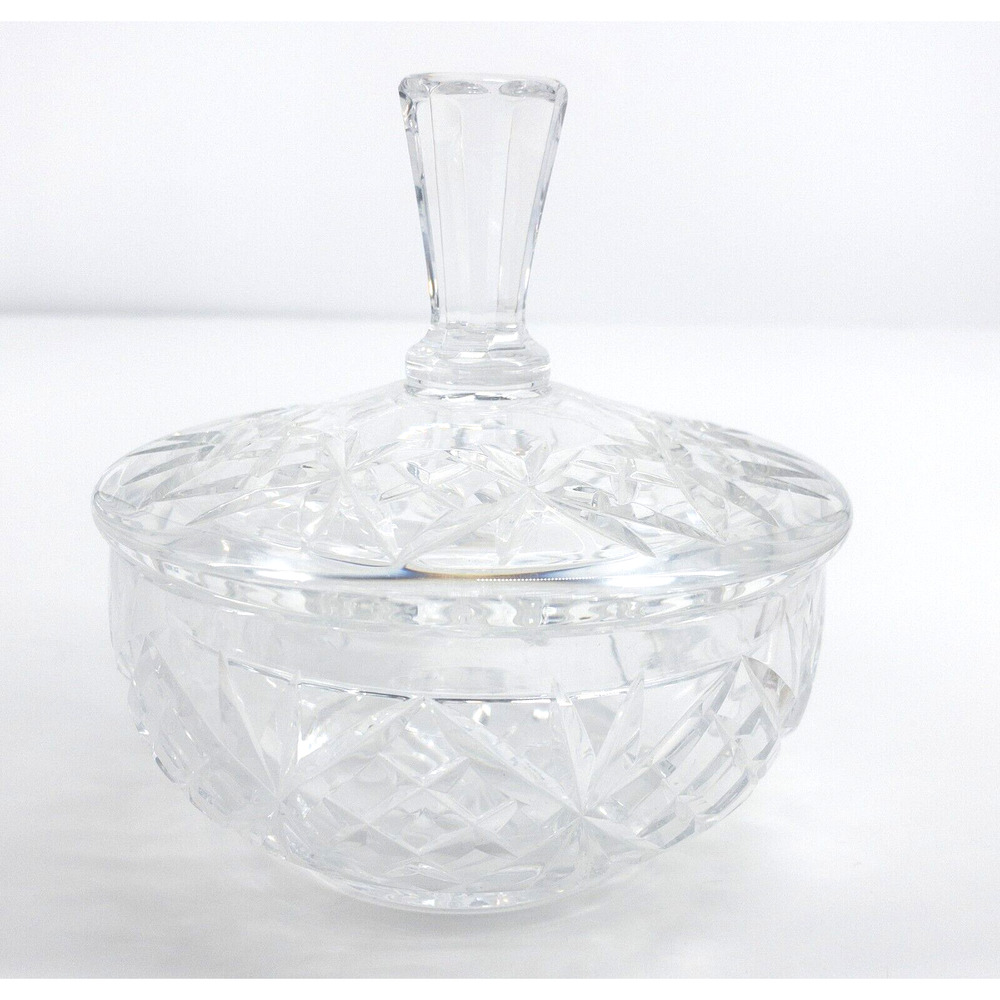 Crystal Covered Candy Dish 5" Wide 5" Tall Etched Tall Handle